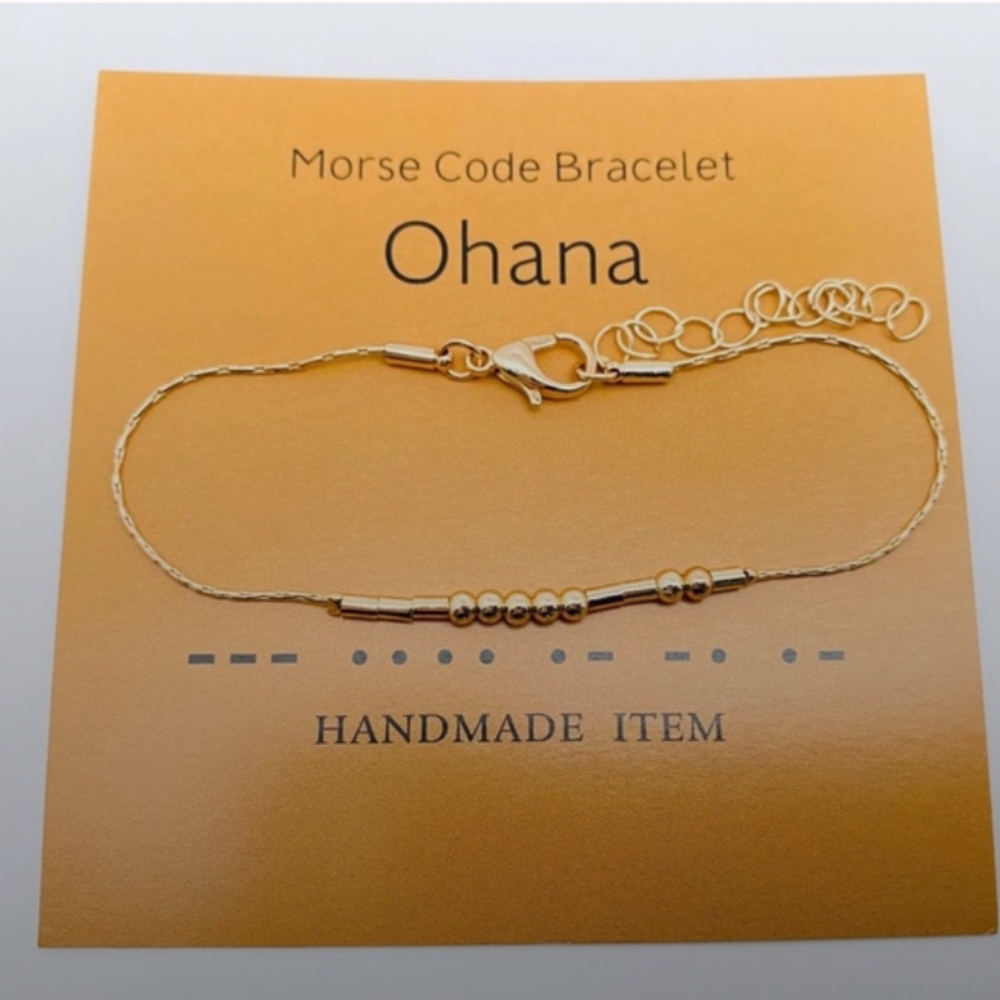 Morse Code Bracelet Ohana Adjustable Mantra Bracelet in Gold